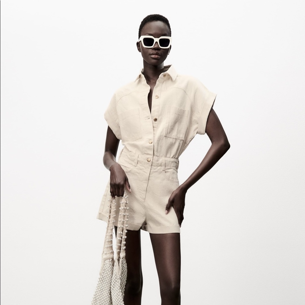 Beige Denim Zara Jumpsuit NWT